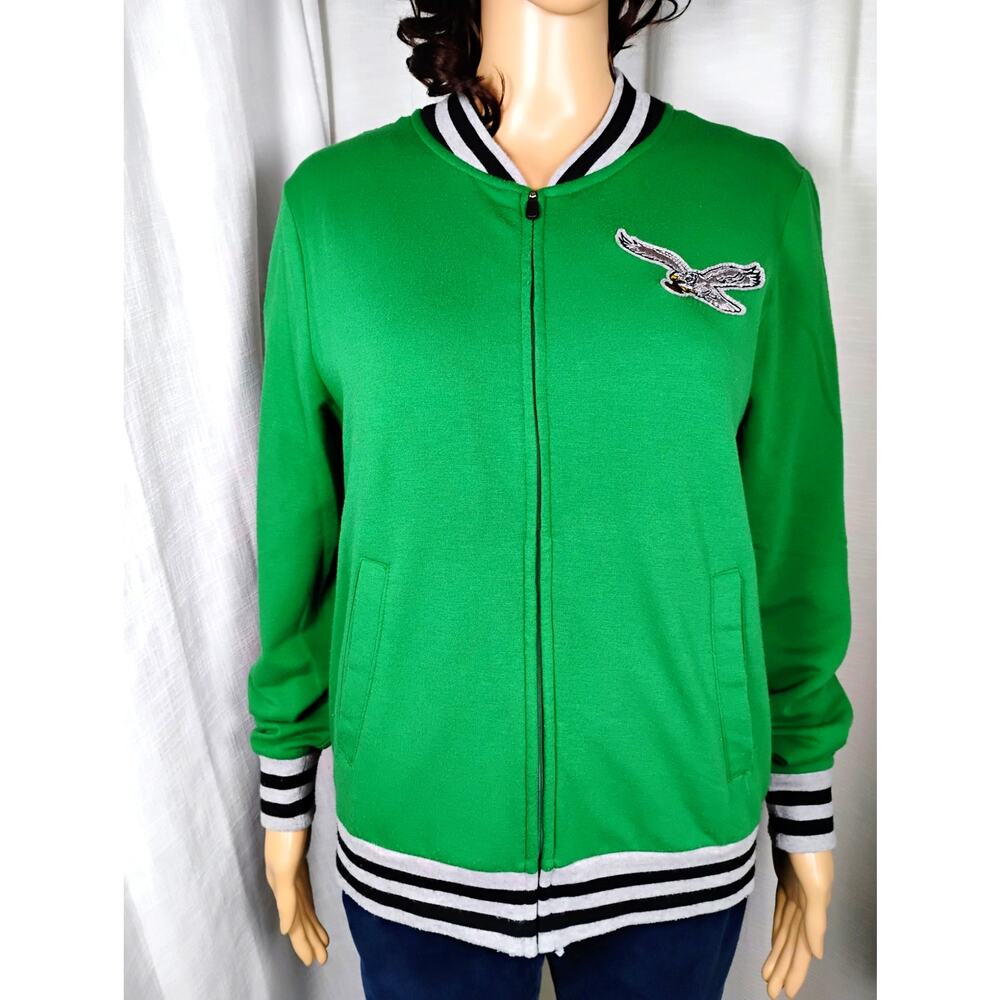 Fanatics Womens M Eagles Kelly Green Varsity Jacket Spellout Applique NFL